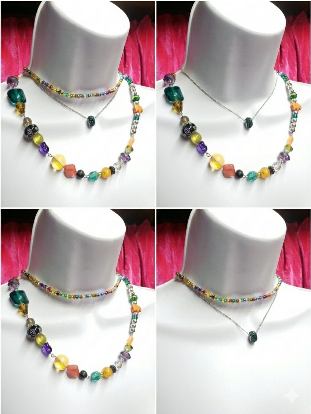 Convertible 3in1 Layered Necklace Set-Upcycled VintageArt Glass&Seed Bead Choker